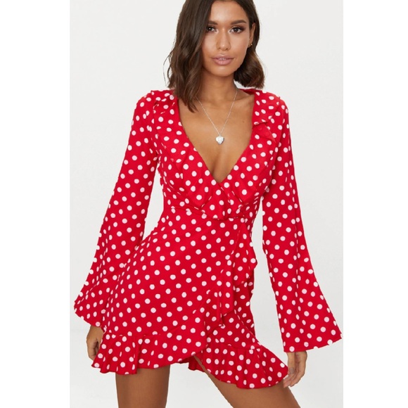 PrettyLittleThing Dresses & Skirts - Pretty little thing red polka dot frill dress